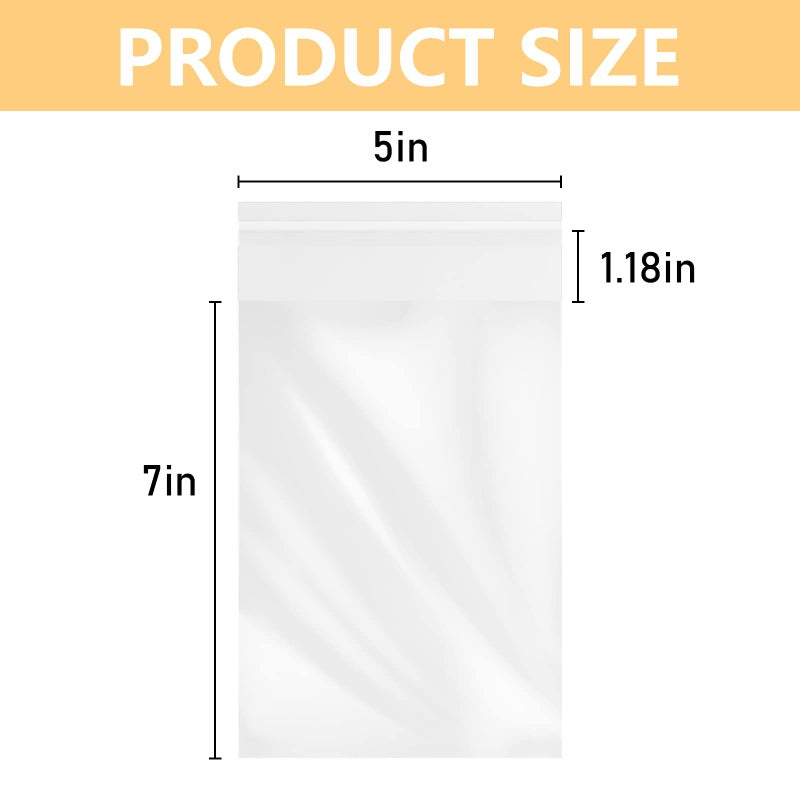 MoloTAR || 200 Pcs 5''x 7'' Clear Resealable Cello/Cellophane Good for Bakery,Adhesive Treat, Candle, Soap, Cookie Poly Bags - Image 2